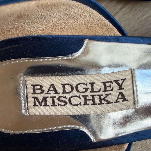 Badgley Mischka Blue Satin D’Orsay Peep Toe Crystal Heels Size 7 - Picture 5 of 14